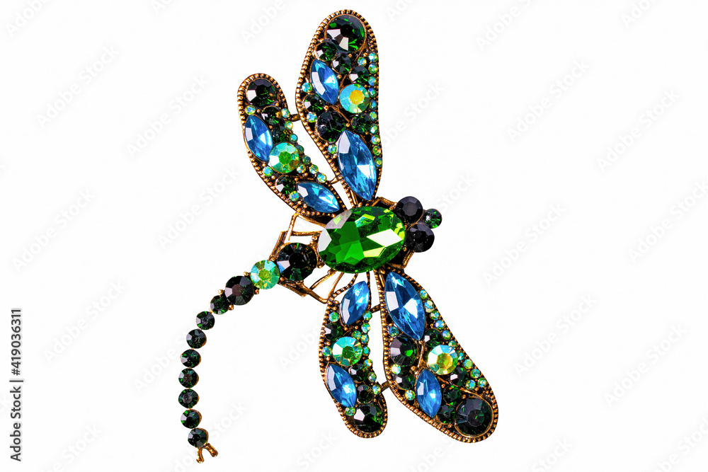 A dragonfly jewelry on white background, isolated.