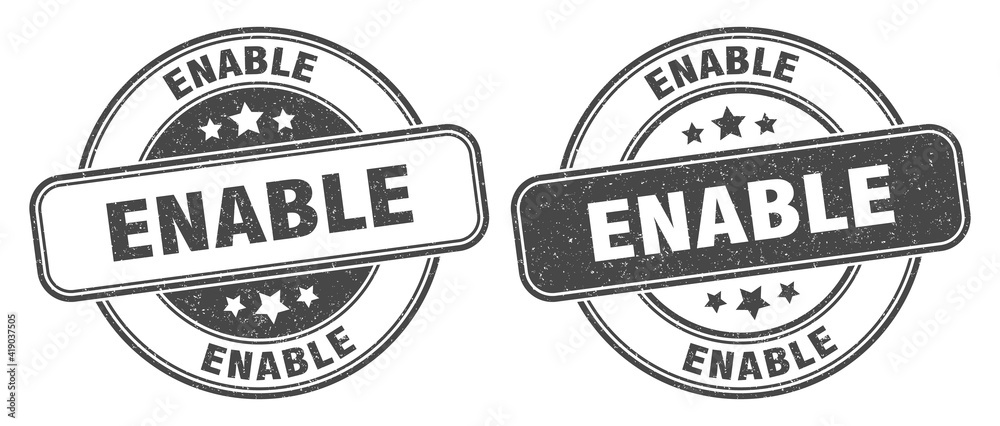 enable stamp. enable label. round grunge sign