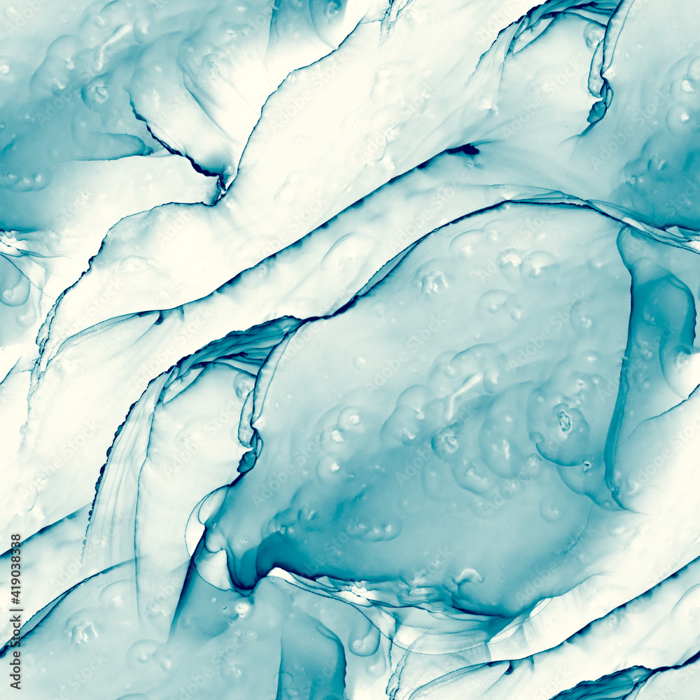 Alcohol blue ink seamless background. Flow liquid
