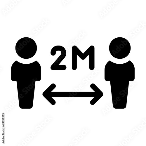 Safe distance 2m between people, two person standing with correct 2 meters physical distancing to prevent coronavirus infection vector icon concept