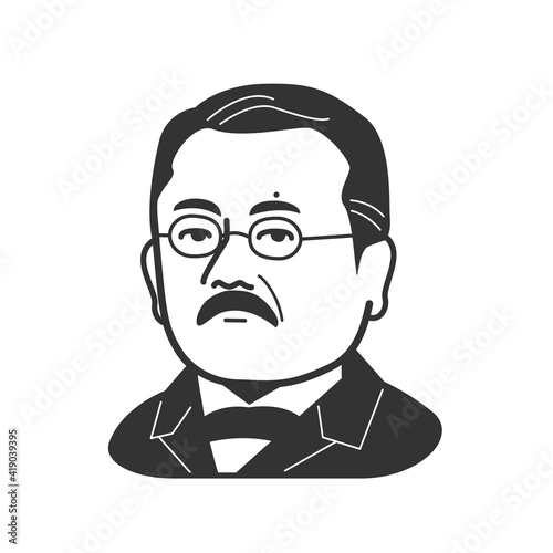 北里柴三郎　似顔絵モノクロ