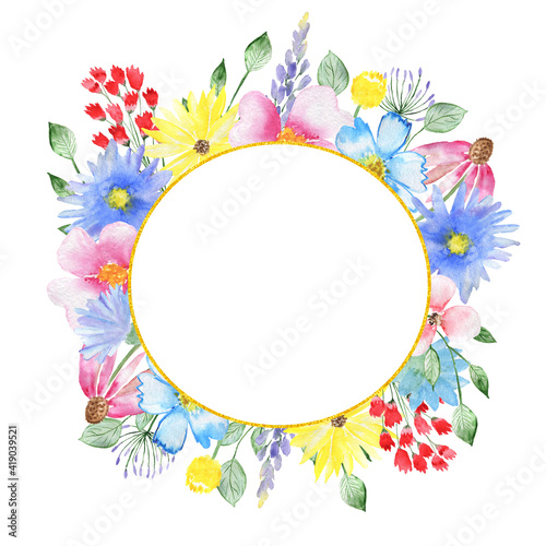 Flower frame. Wedding card. Invitation card. Design for a party. Watercolour composition.