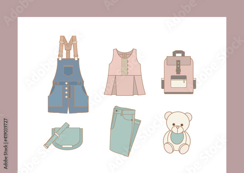 Set of fashion children's clothes vector