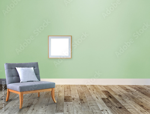 interior design with modern gray chair and bright empty space. 3D illustration