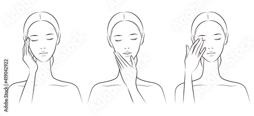 スキンケアをする女性のベクターイラスト