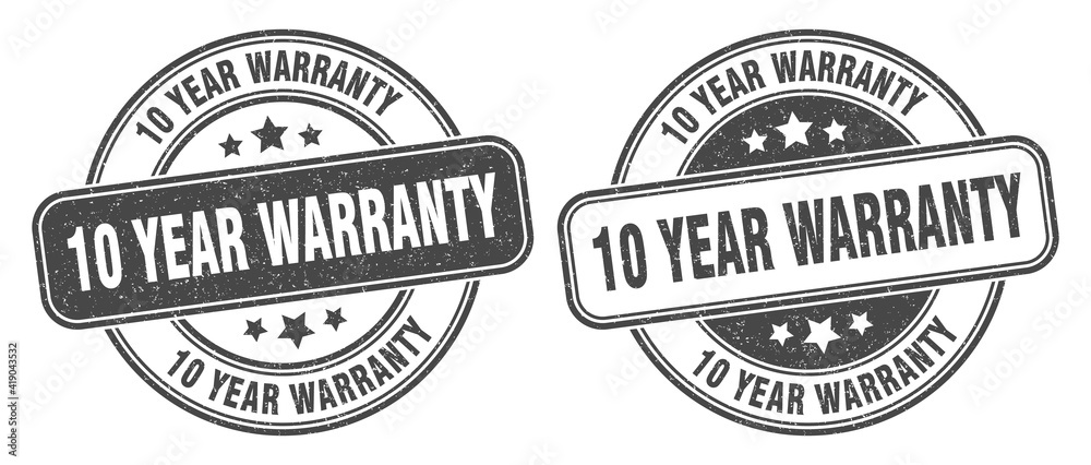 10 year warranty stamp. 10 year warranty label. round grunge sign