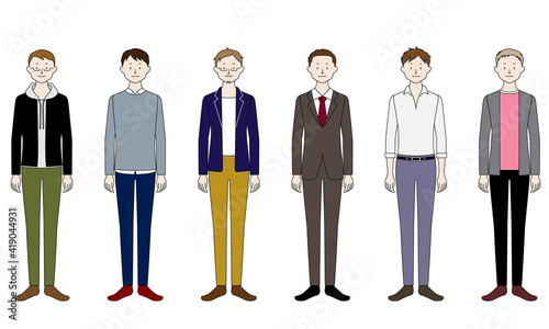 Illustration set of men in various clothes (white background, vector, cut out)
