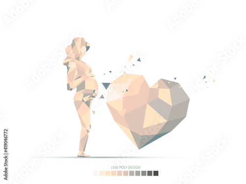 Pregnant woman illustration.
Low poly geometry background.