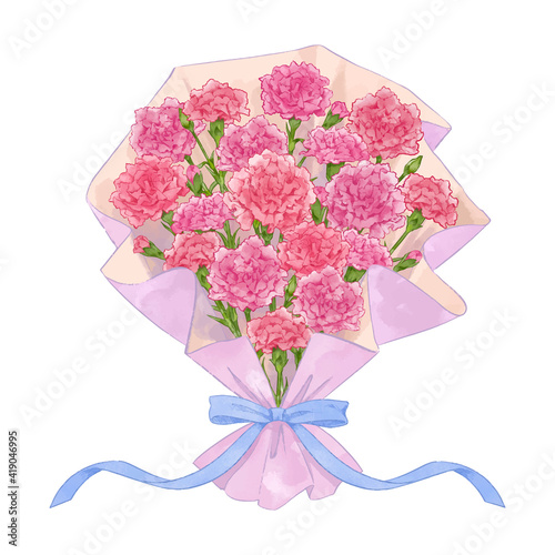 綺麗で豪華なカーネーションの花束　水彩風手描きイラスト素材
