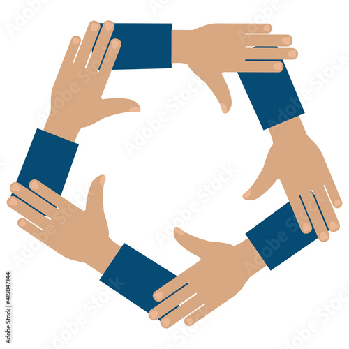 Illustration with hand circle. Global social network. Business people teamwork. Helping hand. Stock image. EPS 10.