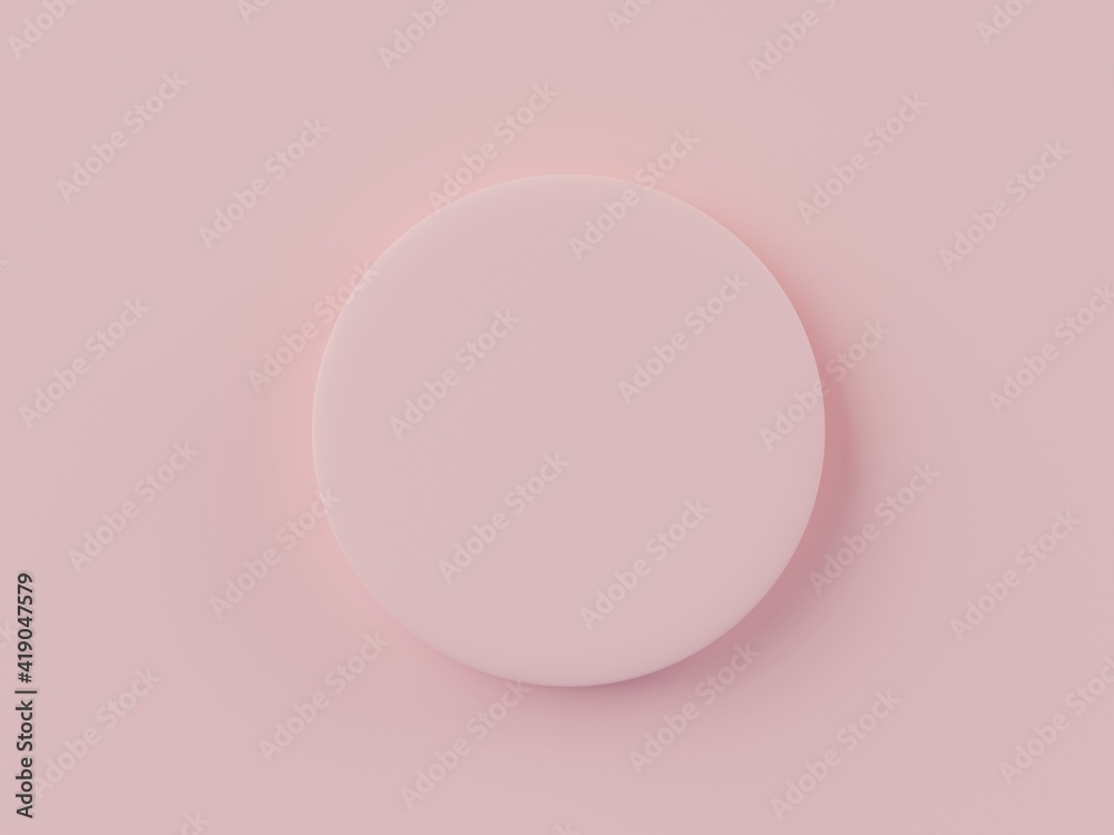 3d render top view of pink blank cylinder frame for mock up and display products with pastel background.