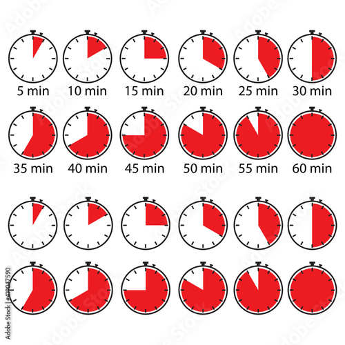 Set chronometer. Time icon vector. Delivery service. Stopwatch icon vector. Icon set. Stock image. EPS 10.