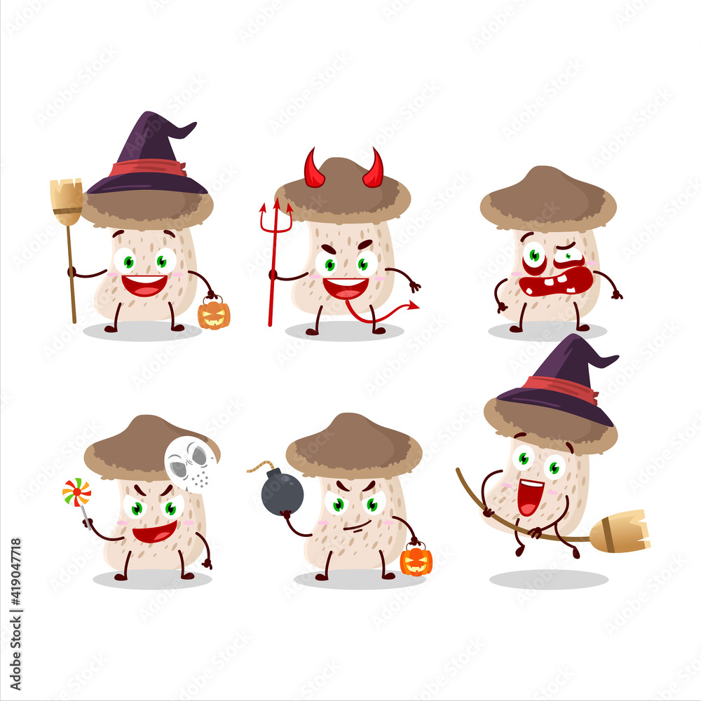Halloween expression emoticons with cartoon character of shiitake mushroom Halloween expression emoticons with cartoon character of shiitake mushroom