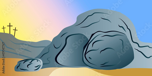 Easter cave crosses. Christian drawing. Christ is risen. Holiday vector illustration. Stock image. EPS 10.