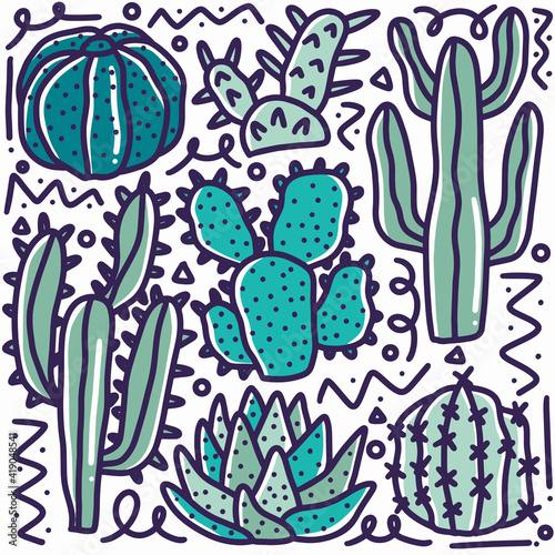 doodle set of cactus collection hand drawing