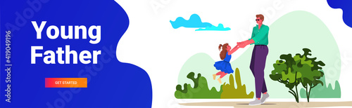 young father playing with little daughter parenting fatherhood concept dad spending time with his kid full length copy space horizontal vector illustration