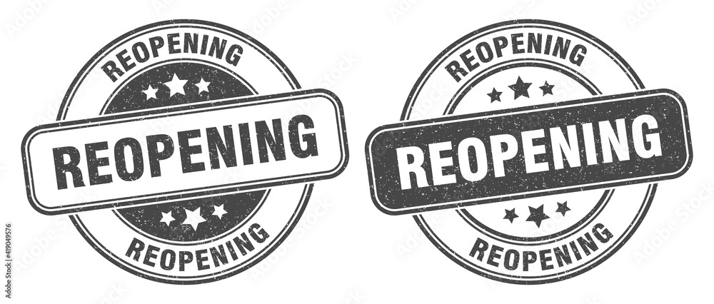 reopening stamp. reopening label. round grunge sign reopening stamp. reopening label. round grunge sign