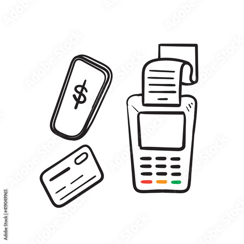 hand drawn Contactless payment. Near field communication payment terminal concept. Online transactions, paypass and NFC. in doodle style
