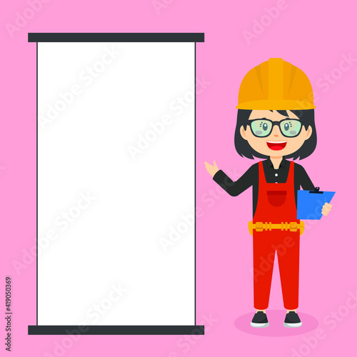 Construction Workers Character with Blank Board