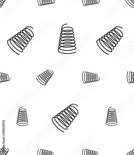 Coil Spring Icon Seamless Pattern, Helical Spring, Energy Storing And Releasing Mechanical Device