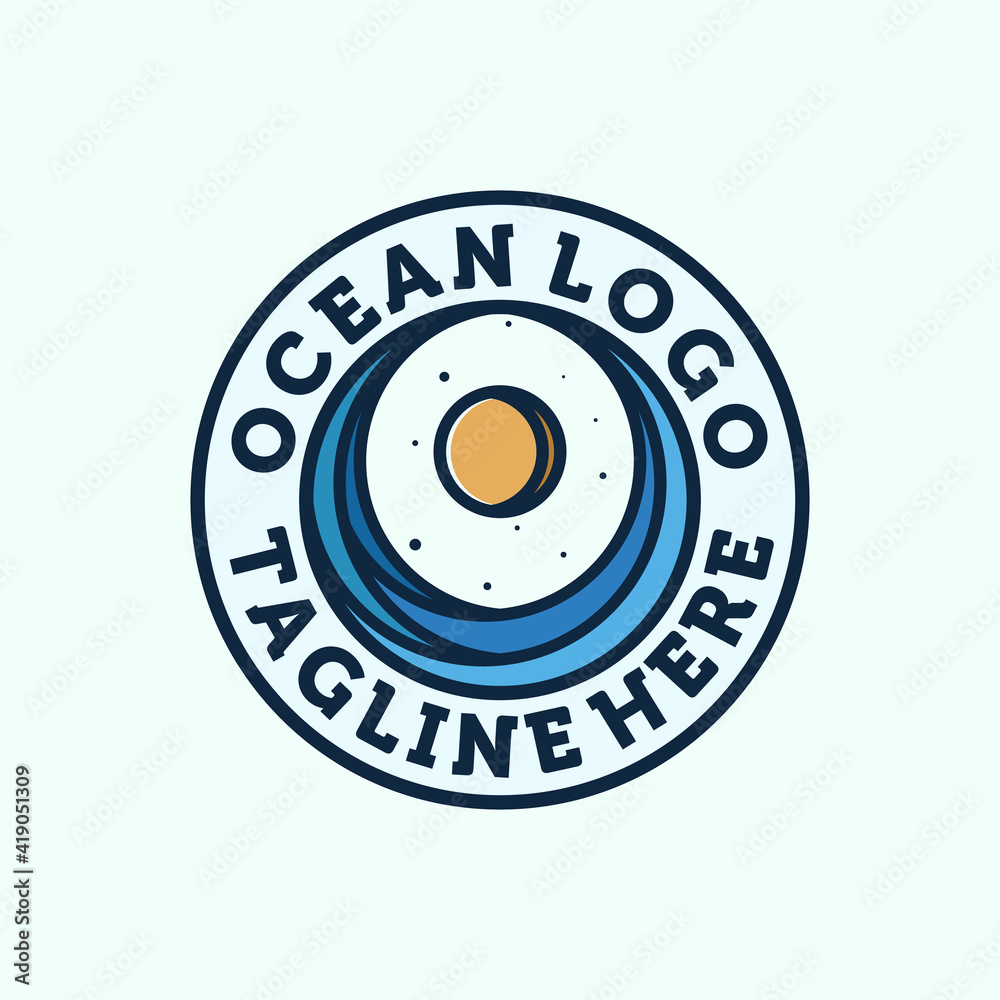 Ocean Wave Logo Design. Exclusive Logo, Symbol or Icon of Ocean. Creative and Minimalist Wave Logo Template. Modern Line Art Ocean, Water or Wave Logo Design. Sun and Sea Logo Concept Inspiration