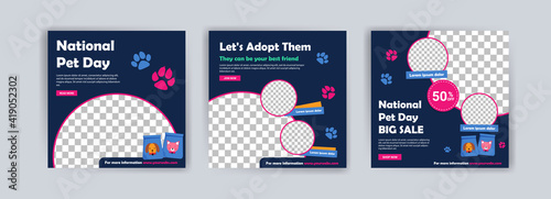 National pet day. Pet shop banner template. Promotional banner for social media post.