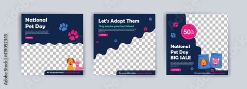 National pet day. Pet shop banner template. Promotional banner for social media post.