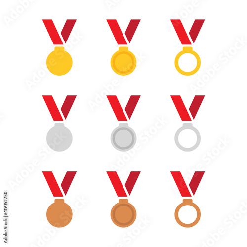 Gold Silver and Bronze medal flat icon