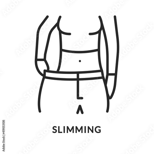 Slimming flat line icon. Vector illustration drastic weight loss person. Diabetes symptom.