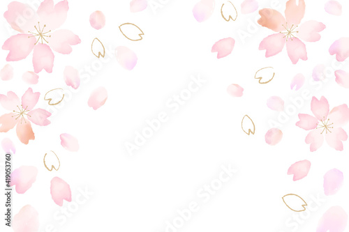 水彩風の桜と花びら1