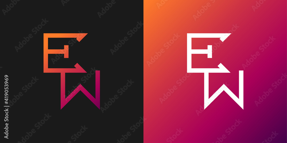 Abstract Initial Letter E and W Logo with Minimalist Line Concept in Colorful Gradient for Business or Technology Logos. Letter E and W Monogram Logo Abstract Initial Letter E and W Logo with Minimalist Line Concept in Colorful Gradient for Business or Technology Logos. Letter E and W Monogram Logo