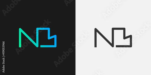 Initial Letter N and B Logo with Line Style in Green and Blue Gradient for Business or Technology Logos