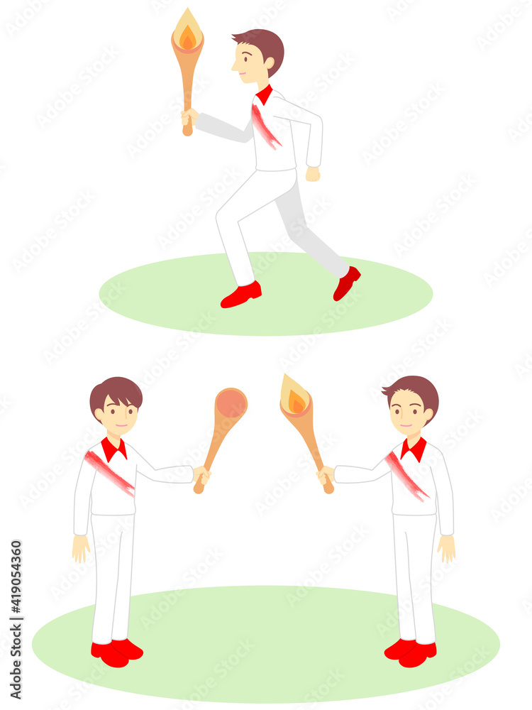 聖火リレーのイラストセット(男性)/Illustration set of the torch relay (male) 聖火リレーのイラストセット(男性)/Illustration set of the torch relay (male)