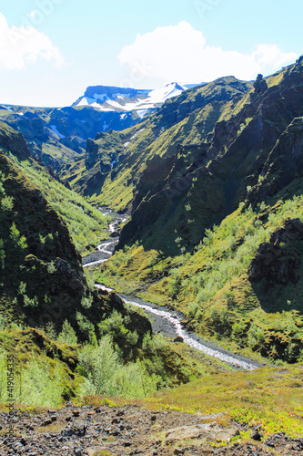 A small stream leading into the valley of Thorsmoerk, Fimmvorduhals hiking trail