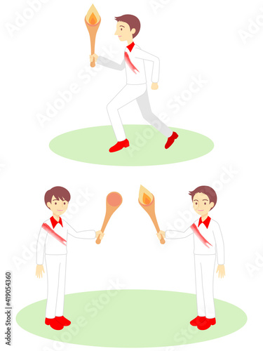 聖火リレーのイラストセット（男性）／Illustration set of the torch relay (male)