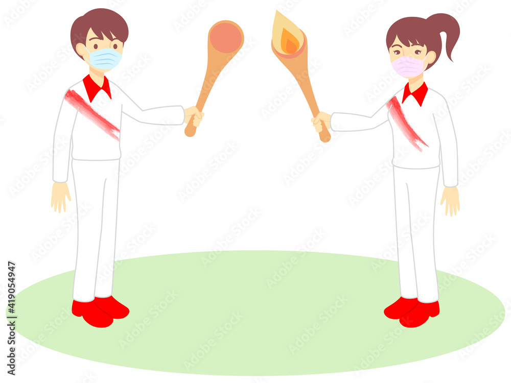 マスクを着用した聖火リレーのイラスト Illustration Of A Torch Relay Wearing A Mask Vector De Stock Adobe Stock