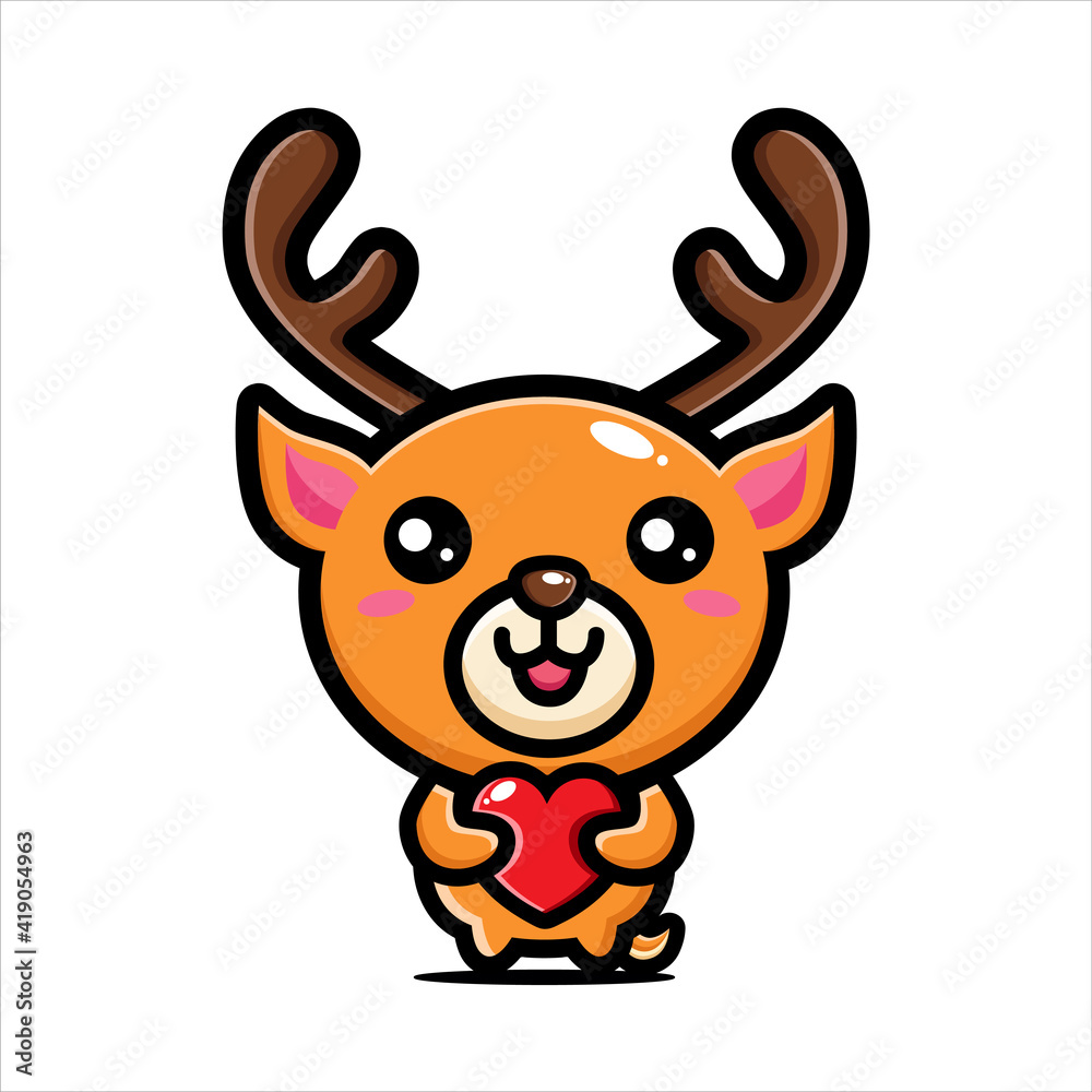 vector design of cute cartoon animal deer hugging love