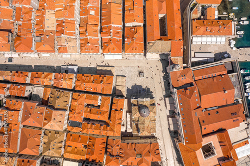 Aerial overhead drone shot Luzar Square on stradun street in Croatia summer noon photo