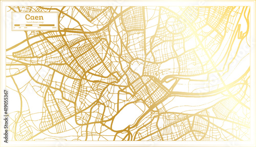 Caen France City Map in Retro Style in Golden Color. Outline Map.