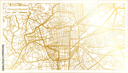 Clermont Ferrand France City Map in Retro Style in Golden Color. Outline Map.