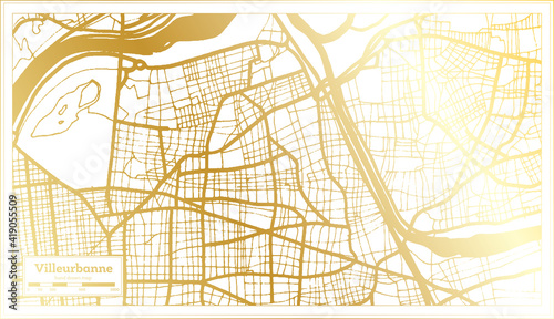 Villeurbanne France City Map in Retro Style in Golden Color. Outline Map.