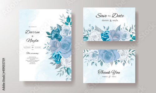 Wallpaper Mural Modern wedding invitation card with blue flowers  Torontodigital.ca