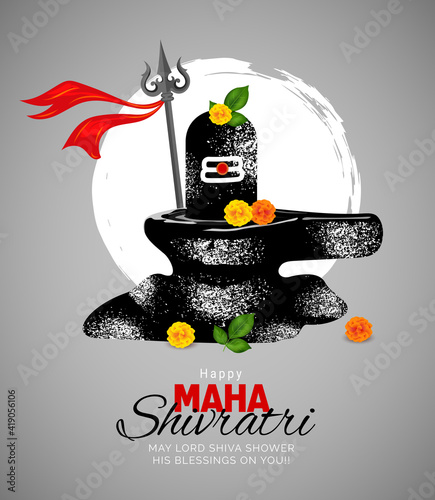 Happy Maha Shivratri Festival Background, Vector Illustration of Shivlinga Statue (Symbol of Lord Shiva).