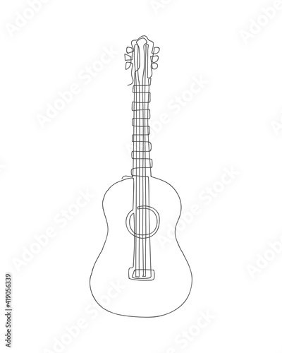 Continuous one line drawing of acoustic guitar
