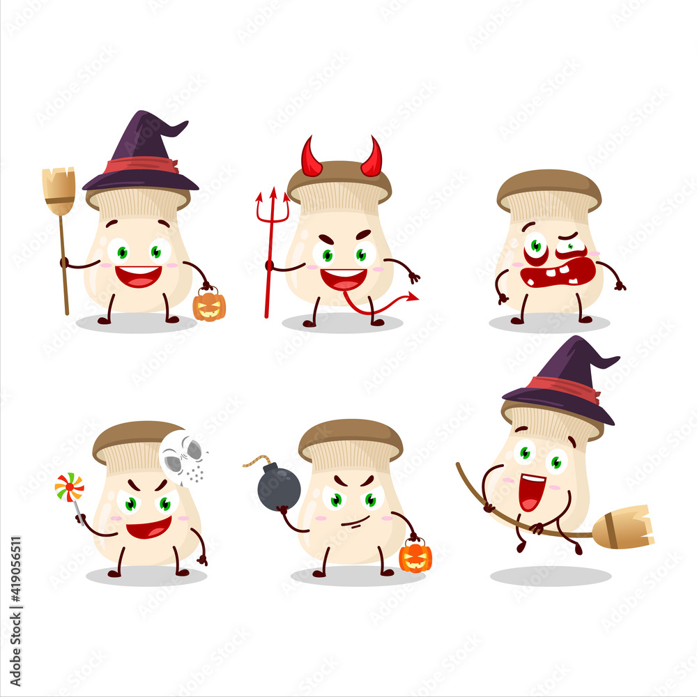Halloween expression emoticons with cartoon character of king trumpet mushroom Halloween expression emoticons with cartoon character of king trumpet mushroom