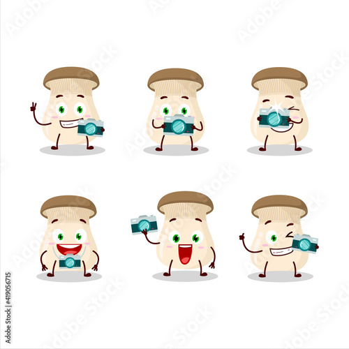 Photographer profession emoticon with king trumpet mushroom cartoon character
