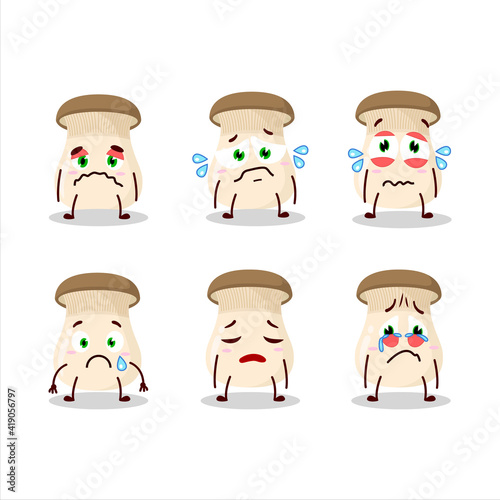 King trumpet mushroom cartoon character with sad expression