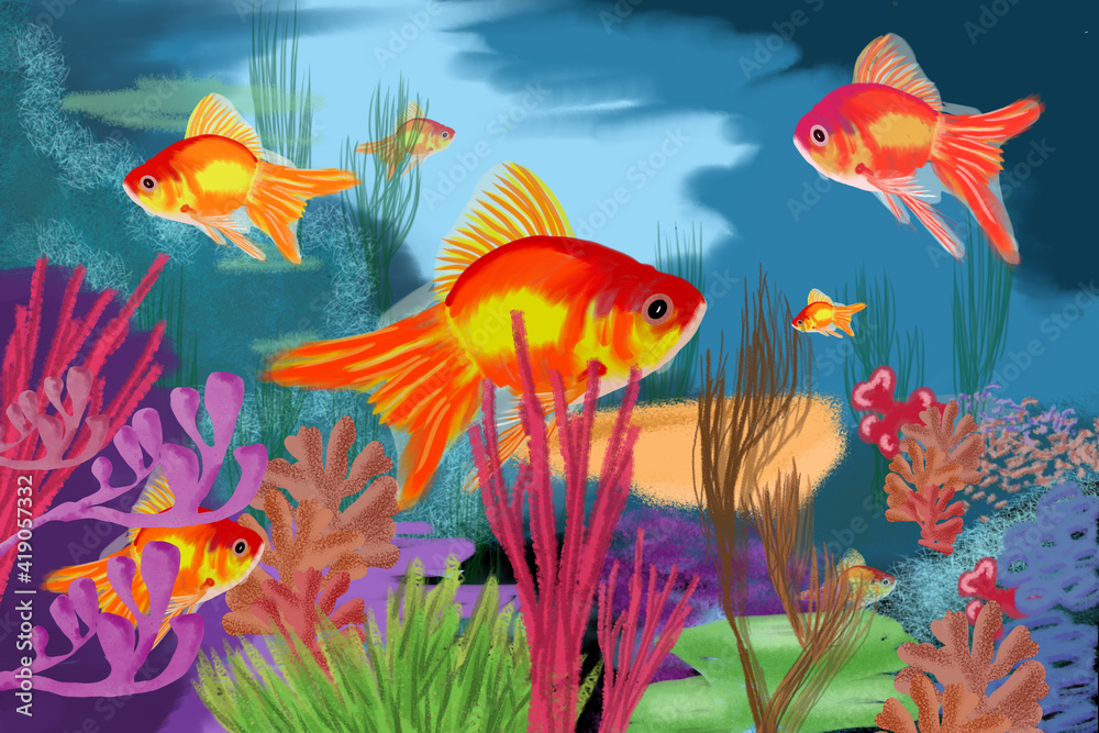 Naklejka premium Fish Aquarium Digital Painting