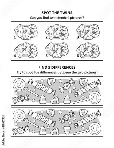 Activity sheet for kids with two puzzles
