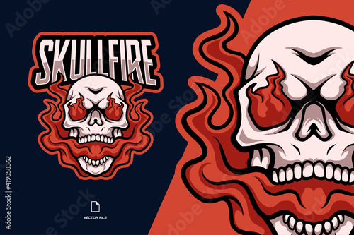 fire skull mascot esport logo illustration for game team